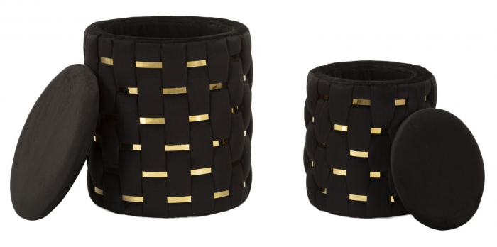 Taburet decorativ modern negru cu spațiu de depozitare și detalii aurii Shanty [7]