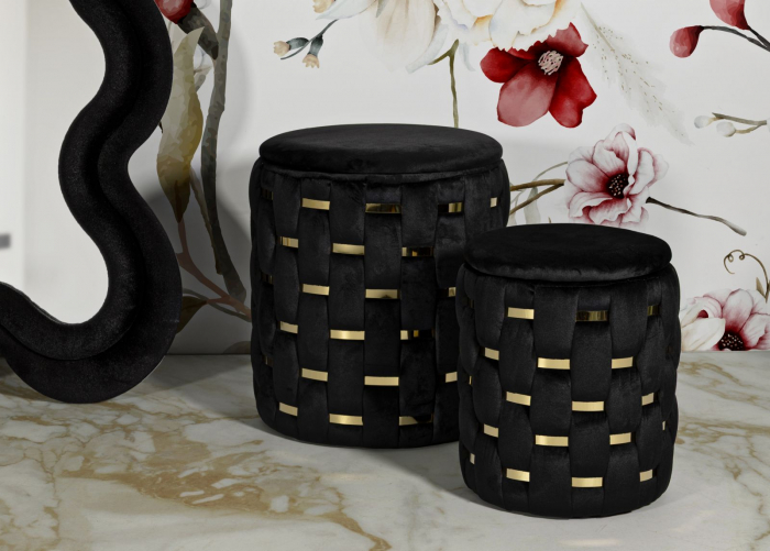 Taburet decorativ modern negru cu spațiu de depozitare și detalii aurii Shanty [9]