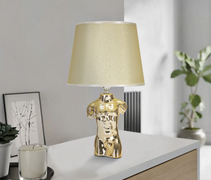 Set de două veioze Glam Man din ceramică aurie cu abajur cald [5]