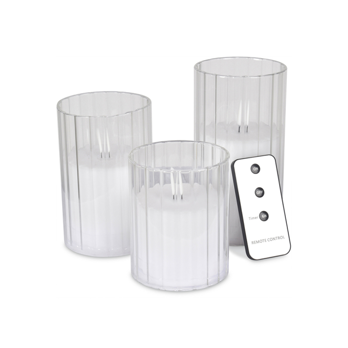 Set de 3 lumânări LED în suport din sticlă striată alb cu telecomandă 8 x 10 8 x 12.5 8 x 15 cm [4]