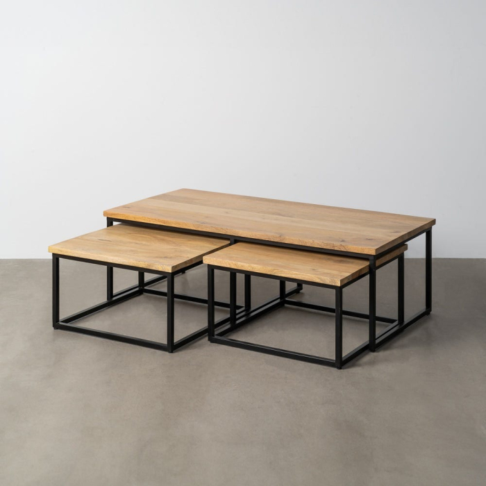 Set 3 măsuțe cafea lemn mango metal industrial modern [2]
