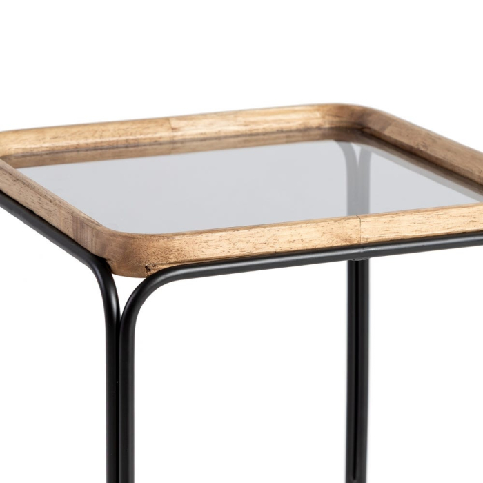 Măsuțe laterale lemn de cauciuc set 3, metal negru [6]