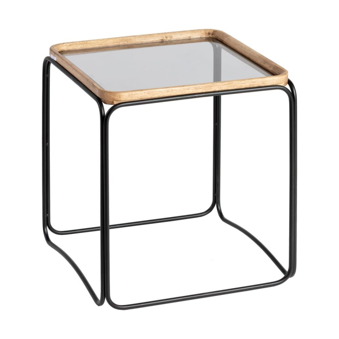 Măsuțe laterale lemn de cauciuc set 3, metal negru [4]