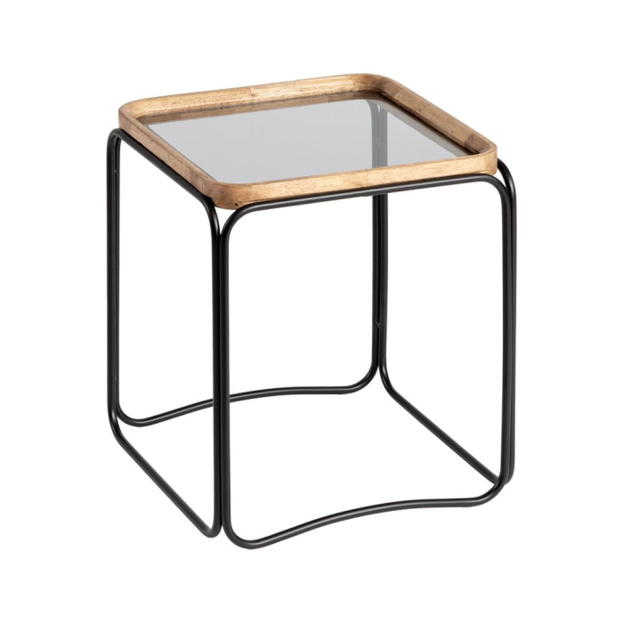 Măsuțe laterale lemn de cauciuc set 3, metal negru [5]