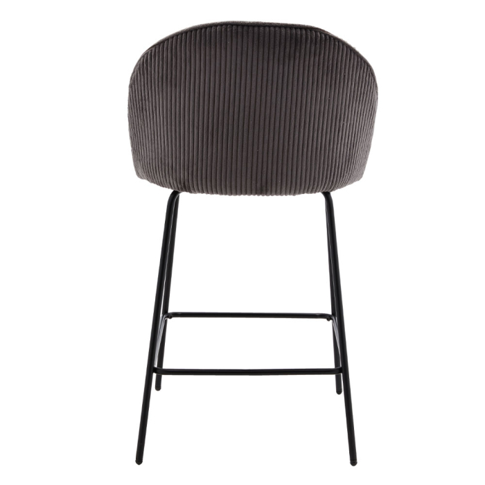 Set de 4 scaune de bar din stofă reiată gri cu cadru negru [3]