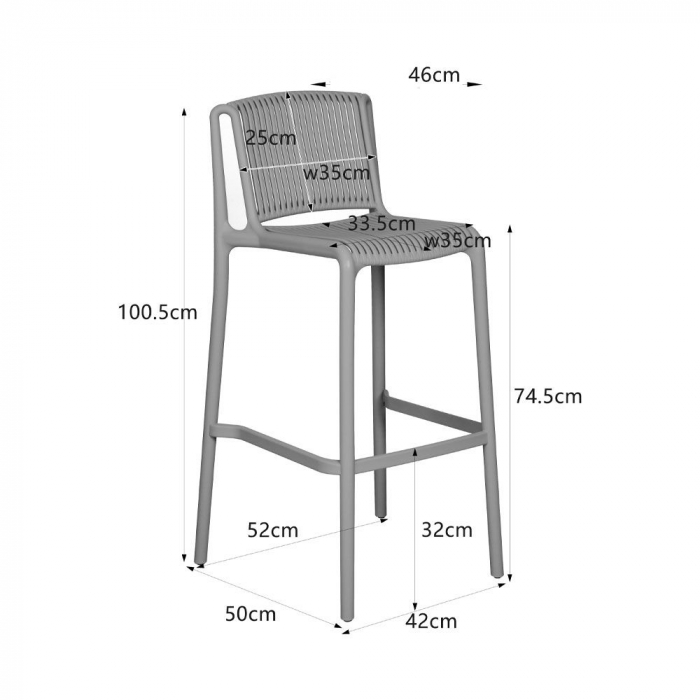 Set 4 scaune de bar exterior gri protecție UV stivuibile Polly [5]