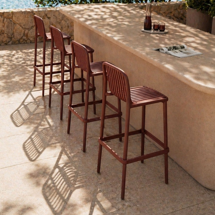 Set de 4 scaune de bar roșu bordo din polipropilenă pentru exterior design modern [12]