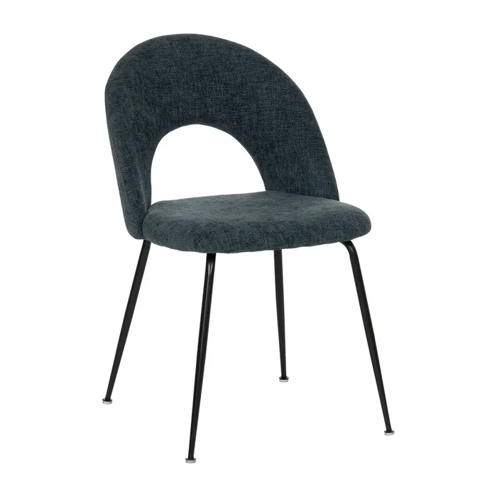 Scaune bleumarin cu tapițerie textilă și picioare negre – set 4 bucăți, design curbat [2]