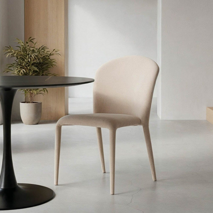 Set de 4 scaune dining crem din stofă cu structură metalică [3]