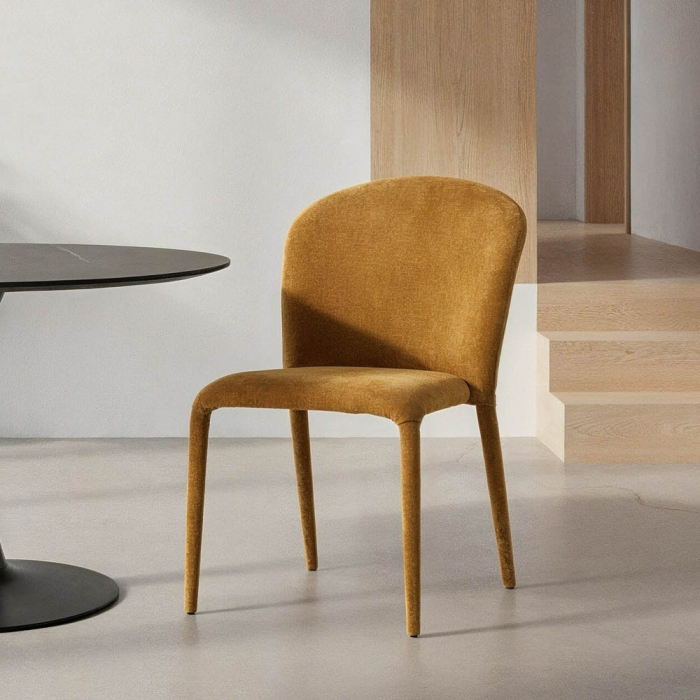 Set de 4 scaune dining muștar din stofă cu structură metalică – imagine principală [3]