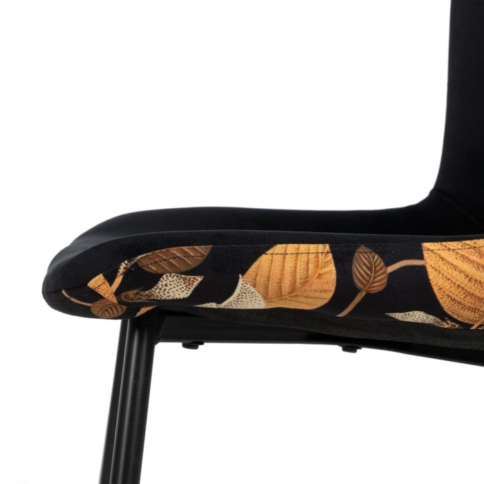 Set de 4 scaune dining negru floral cu brațe din stofă, velur negru față, spate floral, cadru metalic negru, 59×51×82 cm [8]