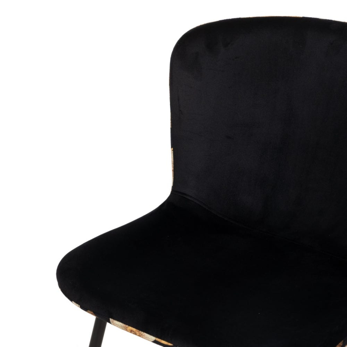 Set de 4 scaune dining negru floral cu brațe din stofă, velur negru față, spate floral, cadru metalic negru, 59×51×82 cm [6]