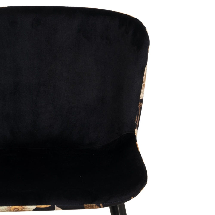 Set de 4 scaune dining negru floral cu brațe din stofă, velur negru față, spate floral, cadru metalic negru, 59×51×82 cm [5]