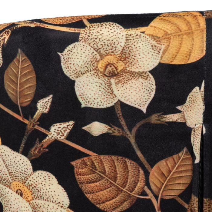 Set de 4 scaune dining negru floral cu brațe din stofă, velur negru față, spate floral, cadru metalic negru, 59×51×82 cm [13]
