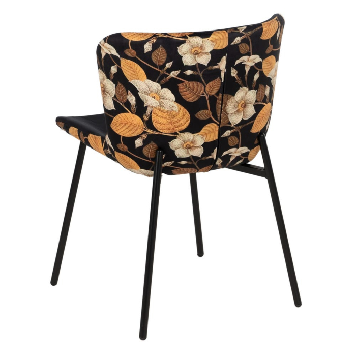 Set de 4 scaune dining negru floral cu brațe din stofă, velur negru față, spate floral, cadru metalic negru, 59×51×82 cm [4]