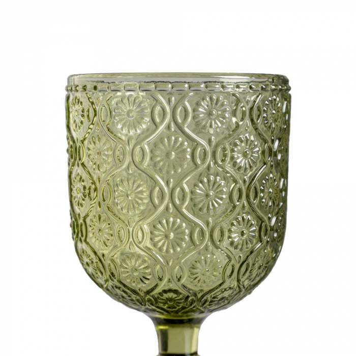 Set de 6 pahare de vin verzi din sticlă cu model floral embosat 340 ml [2]