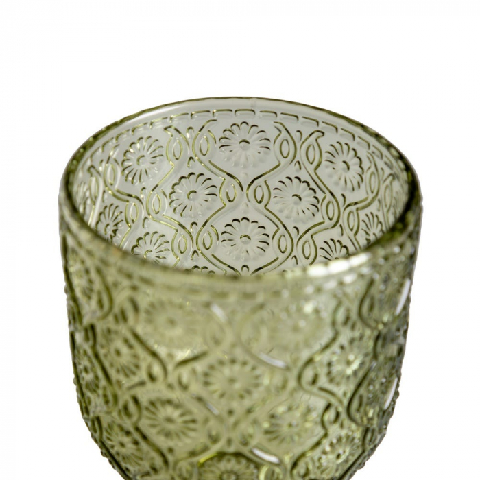 Set de 6 pahare de vin verzi din sticlă cu model floral embosat 340 ml [4]