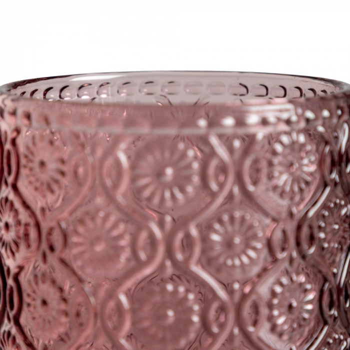Set de 6 pahare roz din sticlă cu model floral embosat 260 ml [2]