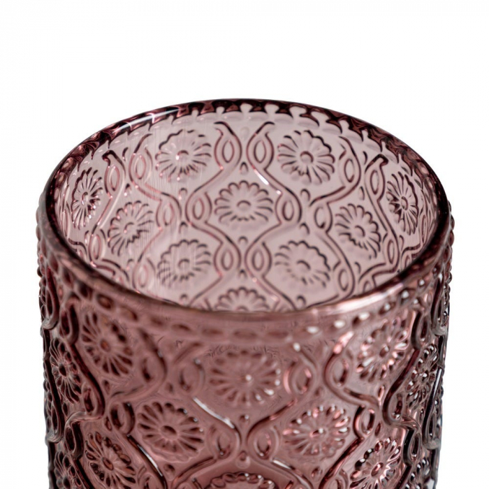 Set de 6 pahare roz din sticlă cu model floral embosat 260 ml [4]
