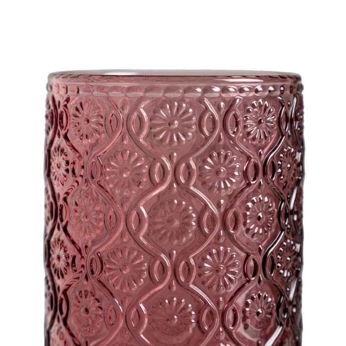 Set de 6 pahare roz înalte din sticlă cu model floral embosat 400 ml [2]