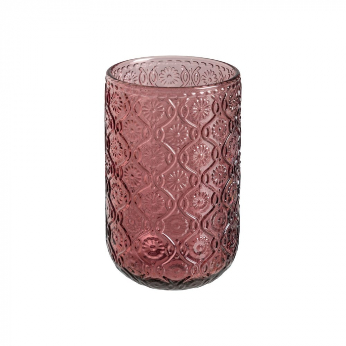 Set de 6 pahare roz înalte din sticlă cu model floral embosat 400 ml [1]