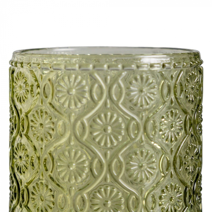 Set de 6 pahare verzi din sticlă cu model floral embosat 260 ml [2]