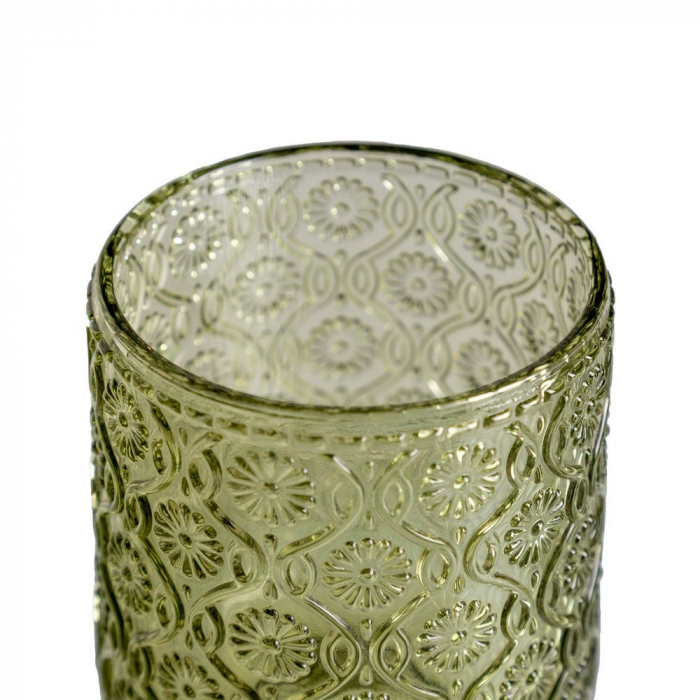 Set de 6 pahare verzi din sticlă cu model floral embosat 260 ml [4]