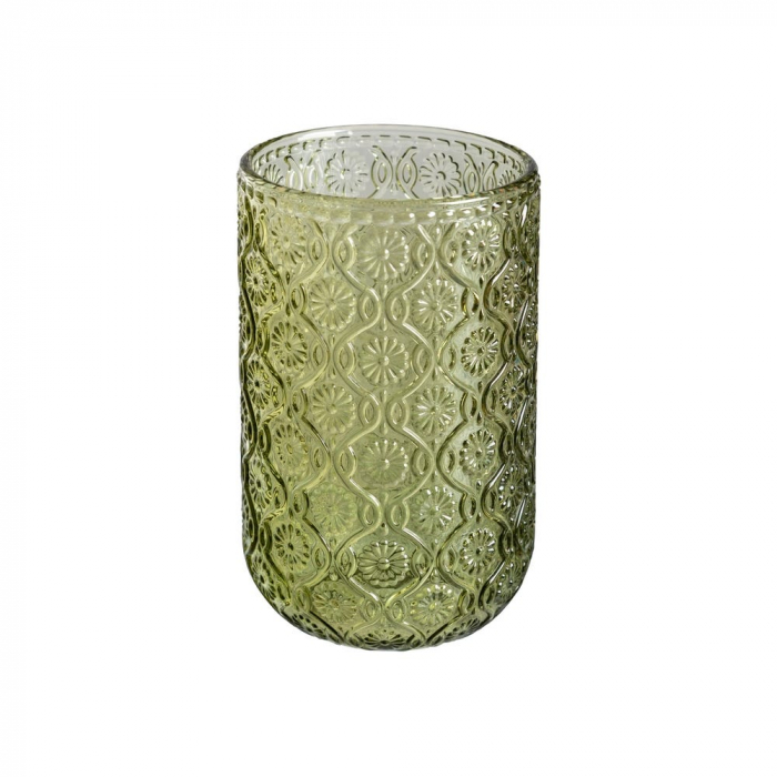 Set de 6 pahare verzi înalte din sticlă cu model floral embosat 400 ml [1]
