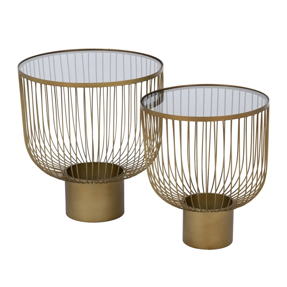 Set 2 măsuțe Ixia cu structură aurie, blat sticlă și bază marmură [3]