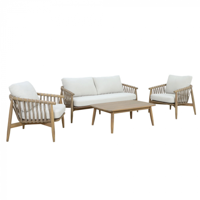 Set mobilier living 1+2+1 natural alb Corda cu lemn și frânghie [5]