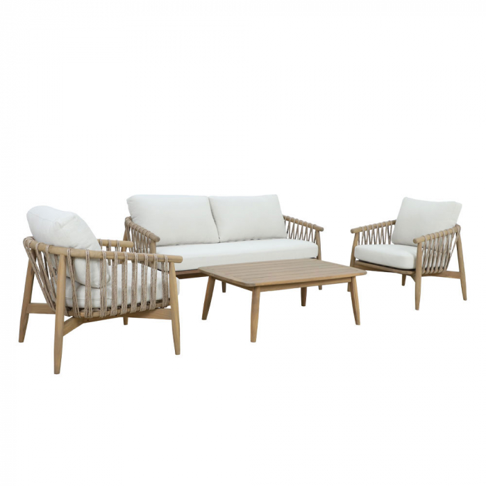 Set mobilier living 1+2+1 natural alb Corda cu lemn și frânghie [4]