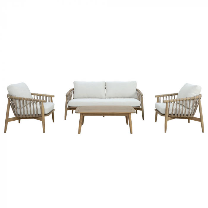 Set mobilier living 1+2+1 natural alb Corda cu lemn și frânghie [1]