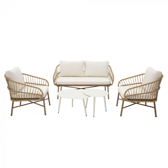 Set mobilier living 1+2+1 natural Cave cu rattan și aluminiu [3]