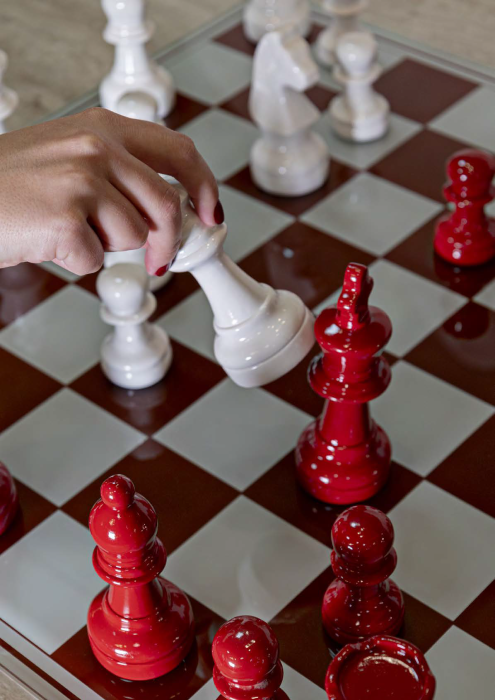 Set de șah din sticlă roșu și alb cu tablă pătrată [2]