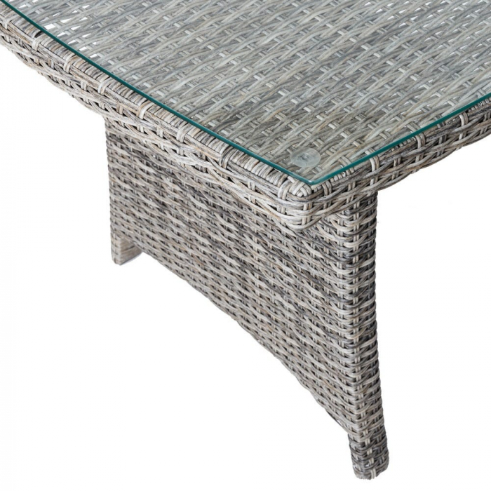 Set colțar dining exterior din ratan gri cu masă sticlă și perne olefin [4]