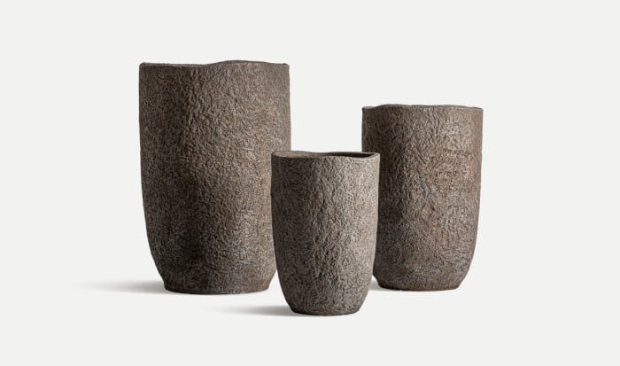 Set ghivece decorative din ceramică gri cu finisaj rugos [1]