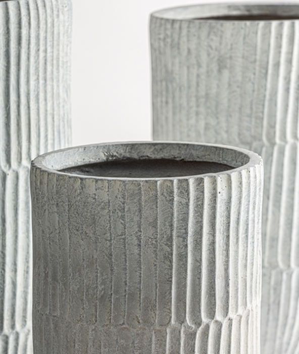 Set ghivece decorative din ceramică gri cu textură verticală [2]
