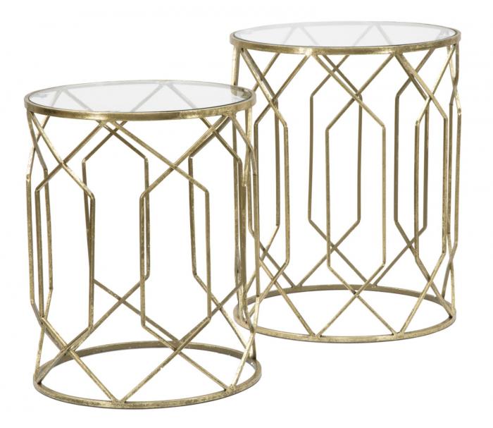 Set masute laterale aurii blat sticla design vintage CreativDeco [2]