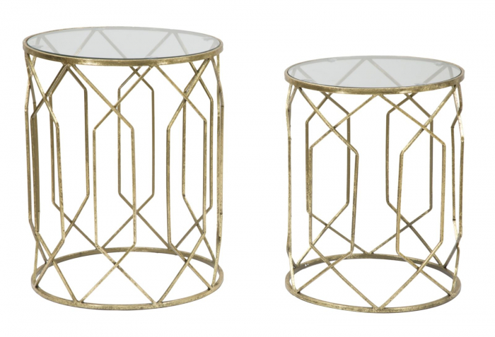 Set masute laterale aurii blat sticla design vintage CreativDeco [1]