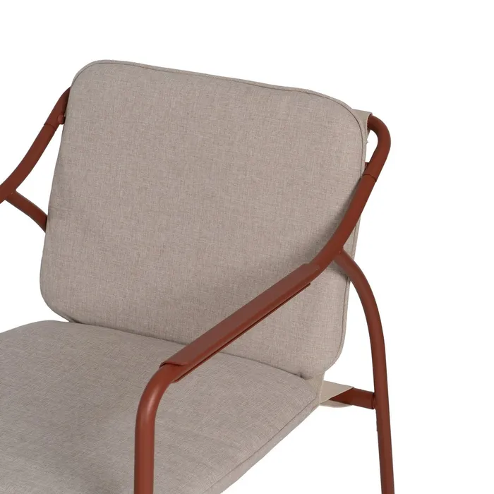 Set mobilier de grădină cu structură cărămizie din oțel, blat de sticlă și perne bej din olefină pentru terasă și exterior [10]