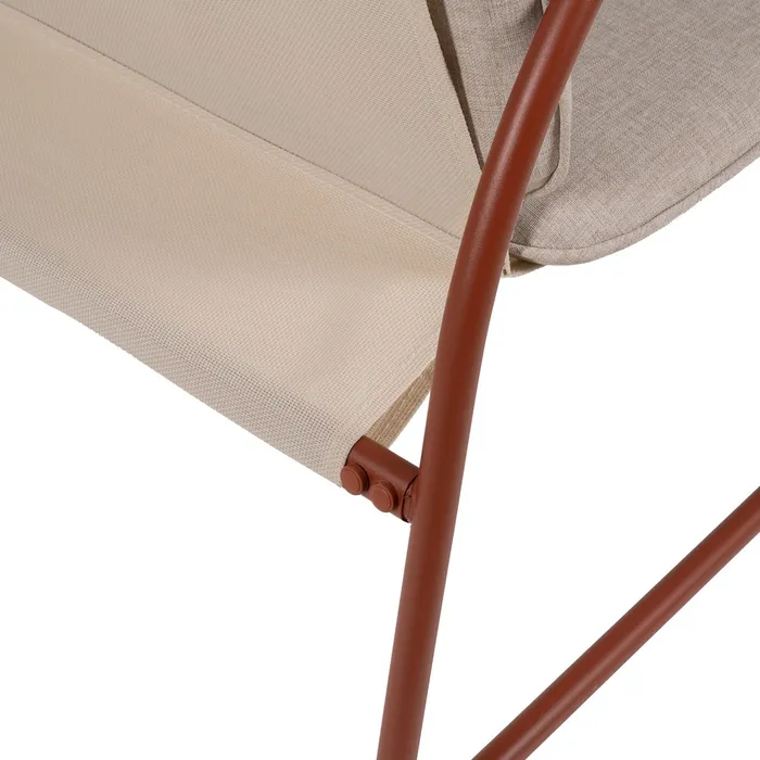 Set mobilier de grădină cu structură cărămizie din oțel, blat de sticlă și perne bej din olefină pentru terasă și exterior [13]