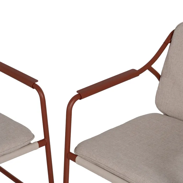 Set mobilier de grădină cu structură cărămizie din oțel, blat de sticlă și perne bej din olefină pentru terasă și exterior [7]