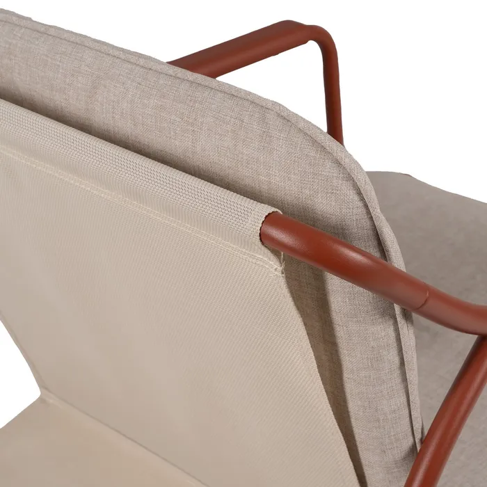 Set mobilier de grădină cu structură cărămizie din oțel, blat de sticlă și perne bej din olefină pentru terasă și exterior [12]