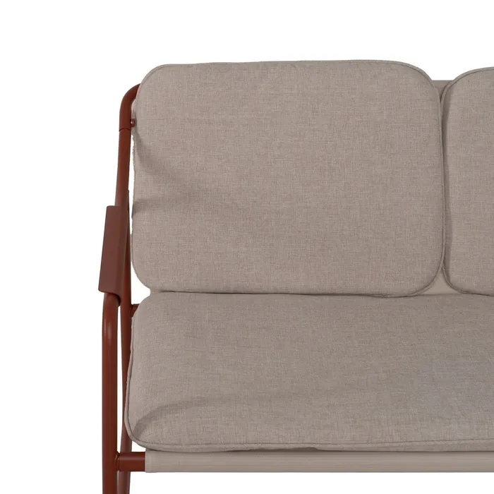 Set mobilier de grădină cu structură cărămizie din oțel, blat de sticlă și perne bej din olefină pentru terasă și exterior [9]
