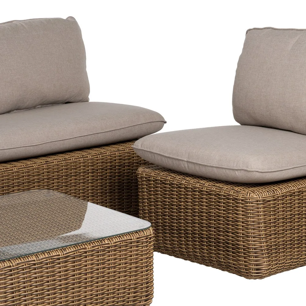 Set mobilier de grădină din ratan sintetic și aluminiu cu perne bej pentru terasă și exterior [4]