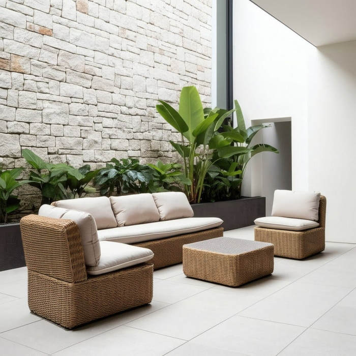 Set mobilier de grădină din ratan sintetic și aluminiu cu perne bej pentru terasă și exterior [21]