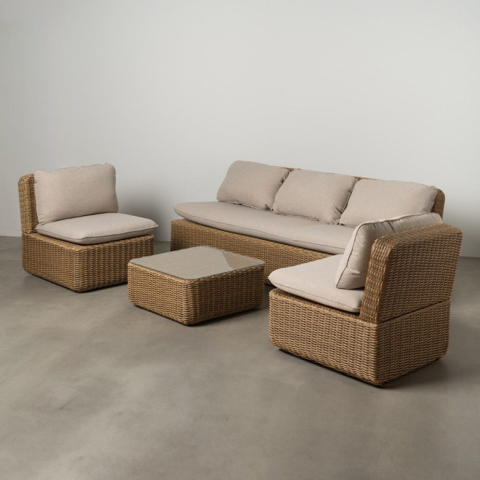 Set mobilier de grădină din ratan sintetic și aluminiu cu perne bej pentru terasă și exterior [2]
