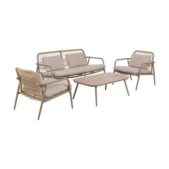 Set mobilier de grădină din aluminiu și olefină cu perne bej și masă dreptunghiulară pentru exterior și terasă [2]