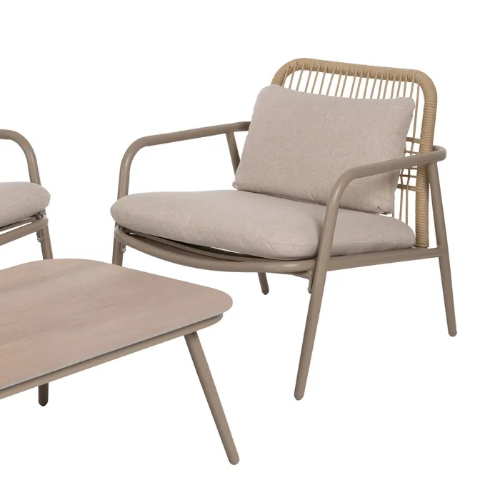Set mobilier de grădină din aluminiu și olefină cu perne bej și masă dreptunghiulară pentru exterior și terasă [3]