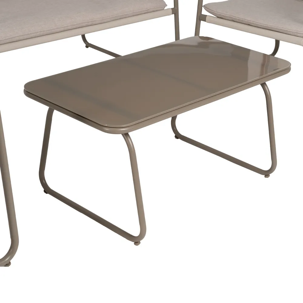 Set mobilier exterior cu structură din oțel, blat de sticlă și perne bej din olefină pentru grădină, terasă sau lounge outdoor [4]